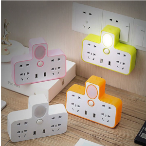 (FREESHIP TOÀN QUỐC) Ổ Cắm Điện Thông Minh Phát Sáng Đa Năng Chữ T Kiêm Đèn Ngủ Gồm 4 Ổ Điện 2 Cổng USB - Cắm 3 Chấu Siêu Tiện Lợi