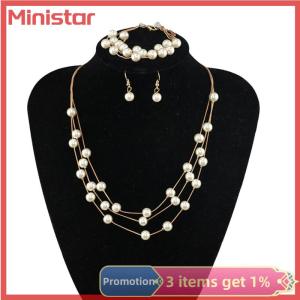 Ministar Fashion Multilayer Necklace Earrings Bracelet Jewelry Set Wedding Bridal