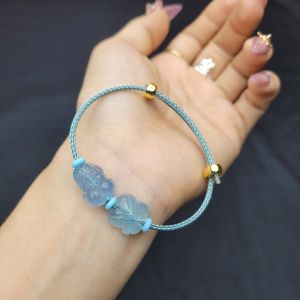 Q494 Vòng cáp cỏ 4 lá tỳ hưu Aquamarine Thủy và Mộc - Phong Thuỷ TUDO P