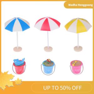 Madha 1:12 Dollhouse Mini Seaside Beach Decor Beach Umbrella Parasol Bucket Doll Toy