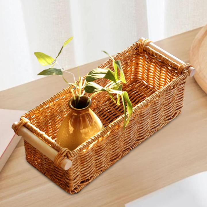 Wicker Rattan Basket Plastic Shelf Tray Bath Organizer for Kitchen