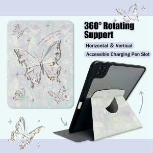 Crashstar 360 ° xoay giá đỡ gấp lại được Bạc Bướm cứng máy tính bảng Vỏ Ốp ipad mini 6 Ipad 9.7 5th 6th Air 4 5 10.2 Gen 7th 8th 9th 10th iPad Pro 11 inch 2022 2021 2020 Thời Trang Ipad vỏ bìa với xoay chủ với rãnh để bút