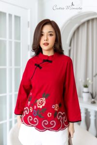 อก ฟรีไซส์  44" เสื้อลินินเกรดพรีเมี่ยม เนื้อผ้าขึ้นลาย เนื้อผ้ามีความนุ่ม เสื้อคอจีนเก๋มากค่ะ ผ้าดี งานปักดอกไม้ฝีมือสวยมากๆค่ะ Cutie Minute Chinese