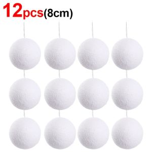 24Pcs White Foam Christmas Balls Ornaments Xmas Tree Hanging Pendant Round Snowball New Year Wedding Party Home Decoration Supplies
