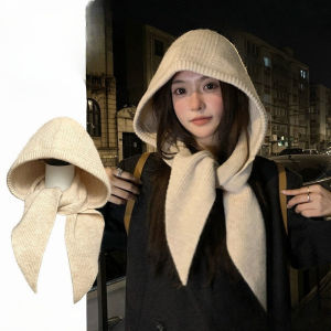 Korean Balaclava Bonnet Women Skullies Beanies Hat Scarf One-piece Thickened Warm Neck Protection Winter Accessories Knitted Cap