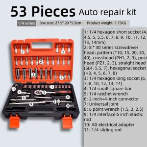 【Ready Stock】82PCS Car Motorcycle Repair Tools Socket Wrench Set Original Car Tools Complete Set Torque Wrench Tool Box Set Spanner Wrench Socket Set Ratchet Wrench Socket Tools Toolbox Set