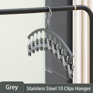 Stainless Steel 10 Clips Hanger for Sock Non-slip Clothing Hangers Seamless Metal Cothes Pegs