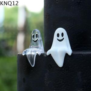 KNQ12 20pcs Cute Smiling Ghost Decoration Mini Sitting Pose Joy Garden Ghost Ornament Joyful Transparent Halloween Ghost Statue Decorations Flower Pot Decoration