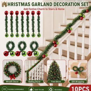 Christmas Garland Twist Ties Bells Decor Bendable Artificial Pine Needle Wreath Holiday Party Decor
