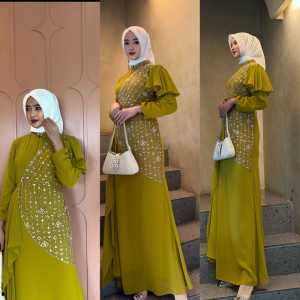 BISA COD - BEST SELLER Syakira Dress Bahan Ceruty mix Brukat Premium / Gamis Wanita Terbaru 2023 Modern Lebaran / Dress Muslim Pesta Kekinian