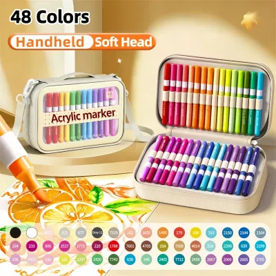 84 Colors Acrylic Markers Brush Pen Set Free Canvas Storage Bag For School Notes Art Supplies
