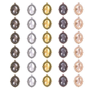 [fenggongshuode] 60Pcs 5 colors Round Pendant Trays Cabochon Crafting DIY Jewelry Making