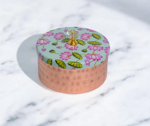 Copper finish box with printed Lid with crystal stone
