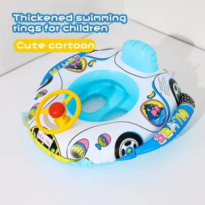 Inflatable Swimming Ring with Thickened Police Car Boat for Baby CUCUCON Floater Kid Steering Wheel