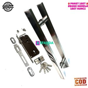 1set lock body kunci dan 2buah tarikan handle pintu rumah model baut tembus untuk daun pintu 1 kamar dan depan pilihan panjang 33cm 45cm dan 60cm bahan stainless