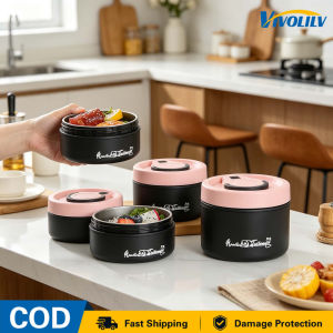 VIVOLILV 2-3 Days Delivery⚡️350/550ml 304 Stainless Steel Lunch Box Black Pink Internet Celebrity Double Layer Round Insulated Portable Bento Box for Office Workers