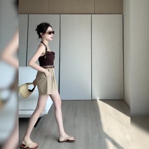 AMMIN กางเกงขาสั้นคาร์โก้ทรงเอกางเกงขาม้าทรงหลวมสำหรับผู้หญิงเข็มขัดเอวสูงกางเกงขาสั้นแบบลำลองใหม่ฤดูร้อน2024