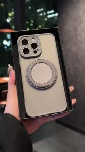 ขาตั้งแม่เหล็กหมุนได้ 360 องศา เคสศัพท์แบบน้ำแข็งสำหรับ iPhone 16 Pro Max 15 14 13 12 11 เคสซิลิโคนนุ่ม TPU กันกระแทก