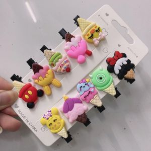 13th Ave 10Pcs Kids Girls Unicorn Cartoon Fruits Ice Cream Mermaid Mixed Hairclips Kids Hair Accessories Hairpin Kelip Rambut