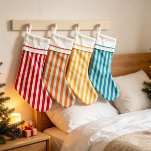 CRNGW Striped Christmas Stocking Fresh-Style Color-Block Design Hanging Gift Bag Unique Large Capacity Xmas Candy Bag Christmas Tree