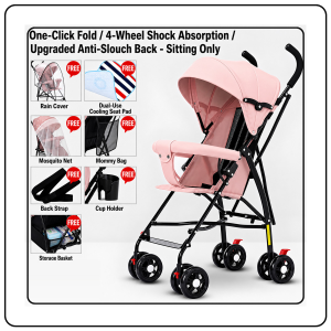 【JJ HOME】Lightweight Baby Stroller | One-Hand Fold | Compact Pram Pushchair | Sitting Type | 4 Colors