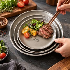 MIRELAE Lightweight Camping Plate Titanium Purification 14/17/20/23/26cm Reusable Tableware Round Frosted Picnic Gear For Barbecue Home Dinnerware