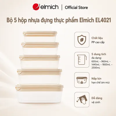 ( Sale 10.10)Bộ 5 hộp nhựa đựng thực phẩm Elmich EL4021