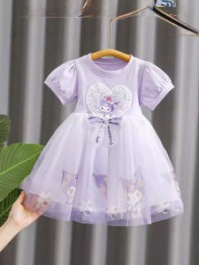 2-8Yrs Kuromi Gaun Jala Putri Manis Bayi Perempuan Musim Panas Lengan Pendek Gaun Anak-Inlaid beads