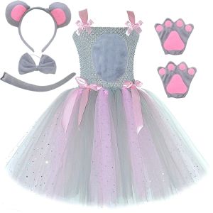 Sparkly Pink Grey Mouse Costumes for Baby Girls Gray Rat Tutu Dress for Kids Animal Halloween Outfits Children Birthday Clothes2026