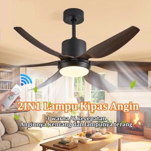 Lampu Kipas Angin Gantung Plafon Ruang Kamar 2IN1 6 Baling 3 Warna 6 Kecepatan 54 Inch