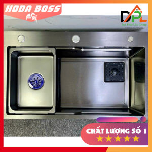 Chậu rửa bát 1 hố đúc HODABOSS kích thước 68x46cm Bồn Rửa Chén 1 Ngăn mạ tĩnh điện titan Tặng chậu nhỏ