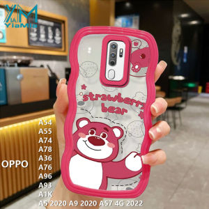 YiaMia Cute Cartoon Kulomi Strawberry Bear Cinnamoroll Phone Case For OPPO A5 2020 A9 2020 A54 A55 A57 A77 A77S A74 A78 A36 A76 A96 A1K Fashion Animation Pattern Series Creative Big Wave Soft Silicone Shockproof Phone Cover