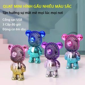 Quạt Mini Cầm Tay Hình Gấu BearBrick Nhiều Màu - Thiết Kế Nhỏ Gọn Ngoại Hình Bắt Mắt - 3 Chế Độ Gió Siêu Mát Có Cổng Sạc USB