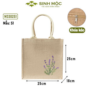 Túi xách đay linen in hoa tím vải thân thiện thời trang nhẹ nhàng tinh tế – M3302