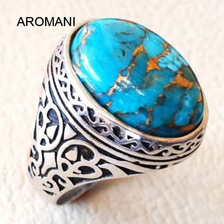 Ready!】New Fashion Oval High Quality Natural Turquoise Rings For