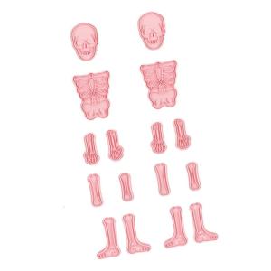 2Set Halloween Skeleton Cookie Cutters Plastic Cookie Stamps Pressable Biscuits Molds Kitchen Baking Supplies Easy Use
