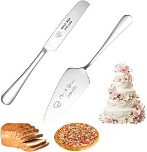 Personalized Wedding Cake and Server Set Custom Engraved Bridal Cake Cutting Set with Gift for Wedding Elegant Stainless Steel Cutter Gift for Anniversary Birthday (Set 2)