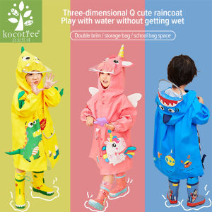 Kocotree New childrens raincoats boys and girls cloak-style raincoats with schoolbags rain gear for elementary school students 2-8 years old raincoats