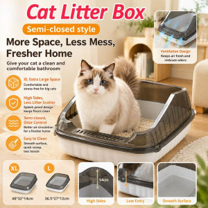 Extra Large Cat Litter Box with Scoop Semienclosed Splash-proof Easy To Clean  Removable Pet Toilet
