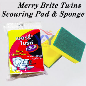 Merry Brite Twins Dishwashing Sponge/Square Cleaning Dish Sponge Pad/Double-sided Cleaning Scrub Decontamination Sponges/Scouring Pad & Sponge