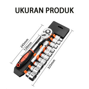 Kunci Set Socket 1/2inci / 12Pcs Kunci Socket Motor Lengkap / Multifungsi Kunci 1 Set / Bahan Chrome Vanadium