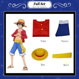 Animie One Piece cosplay Monkey D. Luffy Cosplay Costume for Kids Adult Belt Straw Hat Full set Men Halloween Costume Party Prop