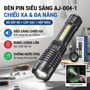 Đèn pin A76 siêu sáng chiếu xa 300m có Zoom xa gần chống nước IPX4 pin trâu 7 chế độ sáng