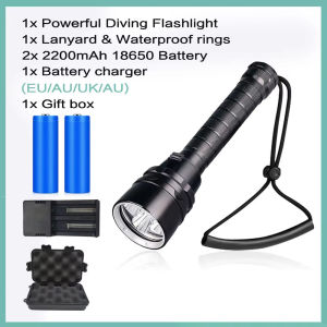 Diving Flashlight Dive Torch 30000 Lumen Waterproof Underwater XM-L2 LED Submarine Lights Holder with Charger for Under Water Deep Sea Cave at Night gifts for men