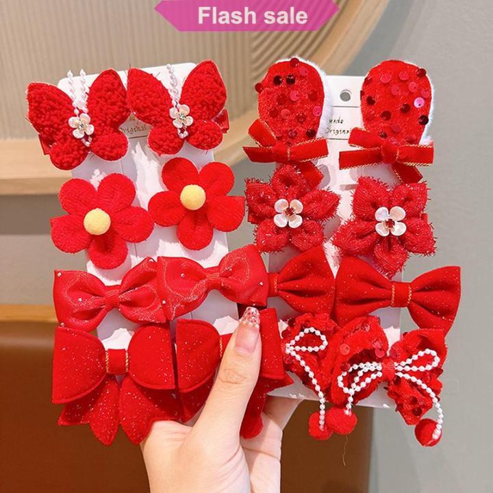 Flash Sale 8Pcs Set Kids Red Bows Hair Clips For Baby Girls