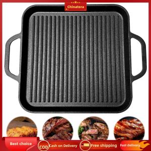 [Chinatera Malll] 11in Iron Griddle Reversible Grill Plate Square Griddle Pan for Gas Stovetop Oven Or Open Fire for Camping Roasting