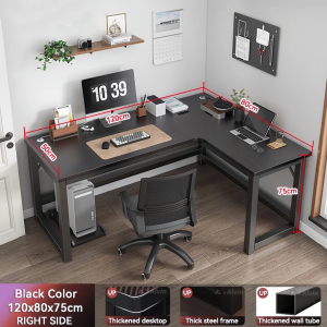 DIODIY L-shaped wooden Table for computer with black metal frame Gaming Table corner table Solid Wood Home Office Desk