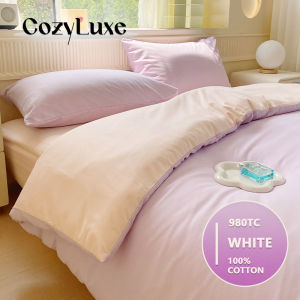 980TC Cotton Bedsheet & Quilt Cover Set | CozyLuxe Premium Solid Color Bedding – Single/Super Single/Queen/King