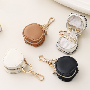 BEAUTYLADIES ขนาดเล็ก กล่องเครื่องประดับพวงกุญแจ ตู้โชว์เครื่องประดับ รูปทรงครึ่งวงกลม กระเป๋าเดินทางแบบห้อย หรูหรา ที่เก็บต่างหู กล่องแหวนพกพา ของขวัญ