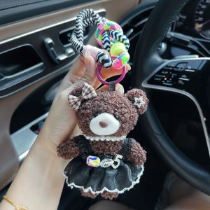NOVELLEO Stuffed Fluffy Puffy Skirt Little Bear Keychain Soft Cute Cartoon Car Key Ring Trend Creative Bag Charm Schoolbag Decorations